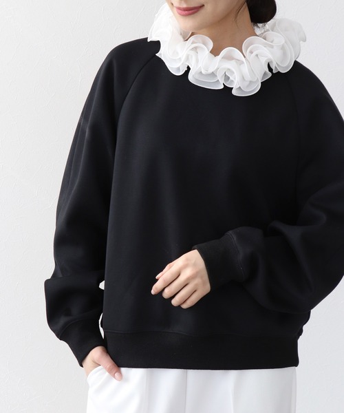 Jines（ジネス）の「フリル衿付きダンボールトップス（Tシャツ/カットソー・レディース・グレー/ブラック/ホワイト・38）」の12枚目の写真