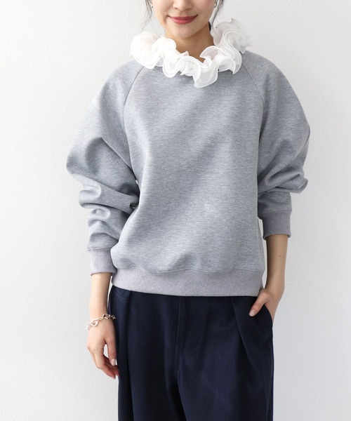 Jines（ジネス）の「フリル衿付きダンボールトップス（Tシャツ/カットソー・レディース・グレー/ブラック/ホワイト・38）」の7枚目の写真