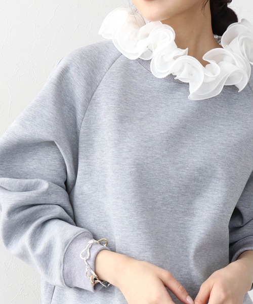 Jines（ジネス）の「フリル衿付きダンボールトップス（Tシャツ/カットソー・レディース・グレー/ブラック/ホワイト・38）」の8枚目の写真