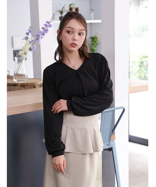 fifth(フィフス)の「Vネックフロントタックブラウス見えカットソー(Tシャツ/カットソー・レディース・ブラック/ホワイト・M)」の7枚目の写真