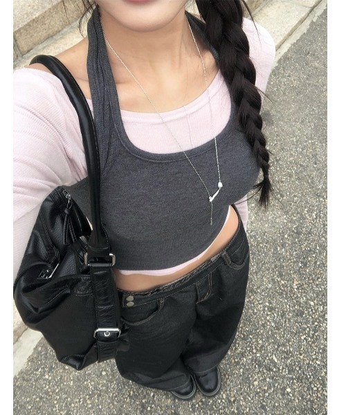 anyonemore(エニワンモア)の「配色ホルターネックタンクトップ+切替長袖Tシャツセット(Tシャツ/カットソー・レディース・ピンク・FREE)」の16枚目の写真
