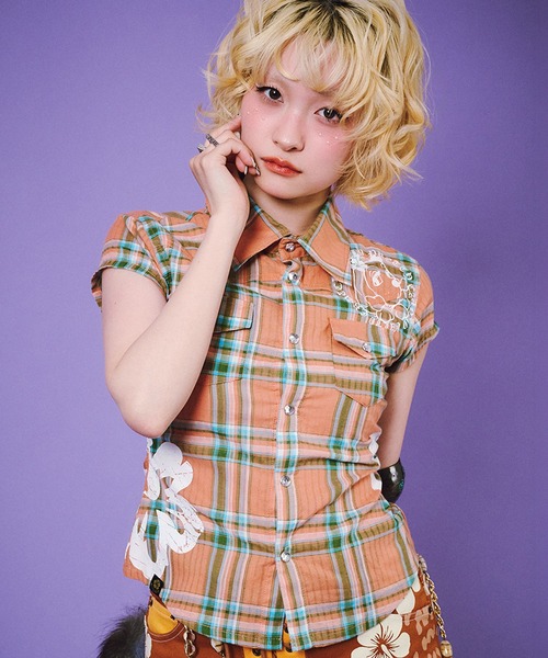 GALFY(ガルフィー)の「【GALFY/ガルフィー】ロコカジチェックシャツ(シャツ/ブラウス・レディース・ブルー/ピンク/オレンジ・M/S)」の3枚目の写真