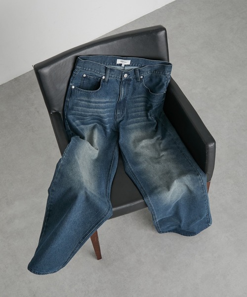 MONO-MART（モノマート）の「ヴィンテージ加工 セミワイドフレア デニムパンツ＜ウォッシャブル/速乾/サステナブル素材＞（デニムパンツ・メンズ・ブラック/アイボリー/ダークブラック/ネイビー/ダークインディゴブルー/インディゴブルー・XS/S/M/L）」の15枚目の写真