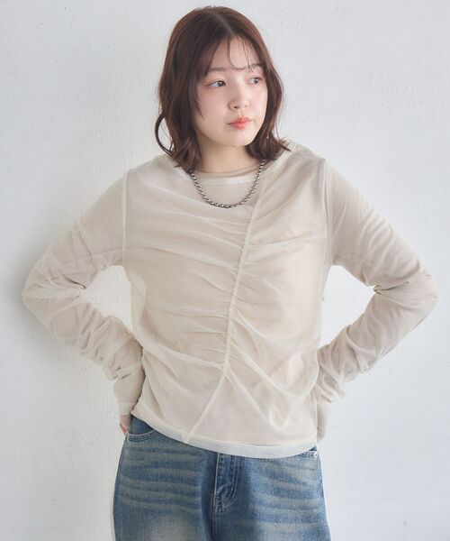 RETRO GIRL(レトロガール)の「シャーリングレイヤードCT(Tシャツ/カットソー・レディース・ブルー/ブラック/ベージュ・FREE)」の18枚目の写真