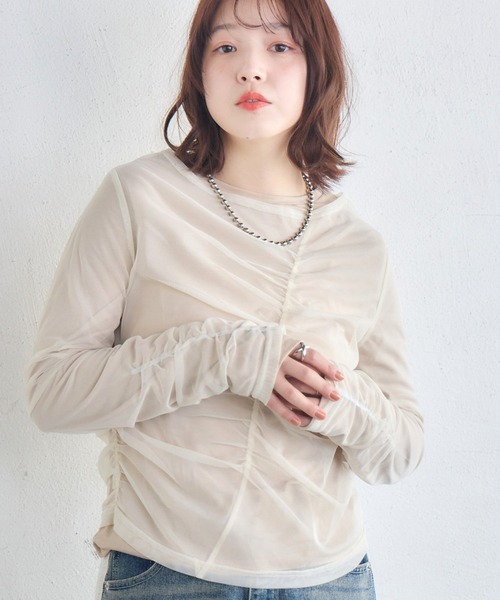 RETRO GIRL(レトロガール)の「シャーリングレイヤードCT(Tシャツ/カットソー・レディース・ブルー/ブラック/ベージュ・FREE)」の1枚目の写真