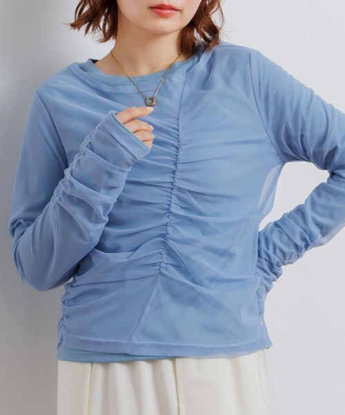 RETRO GIRL(レトロガール)の「シャーリングレイヤードCT(Tシャツ/カットソー・レディース・ブルー/ブラック/ベージュ・FREE)」の3枚目の写真