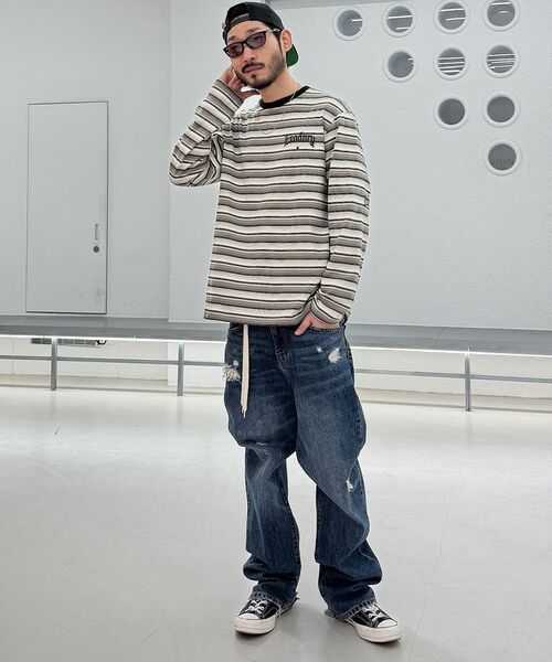 EXTRAORDINARY(エクストラオーディナリー)の「GOTHIC LOGO STRIPE LS TEE GREY(Tシャツ/カットソー・メンズ・その他・MEDIUM/LARGE/X-LARGE)」の9枚目の写真