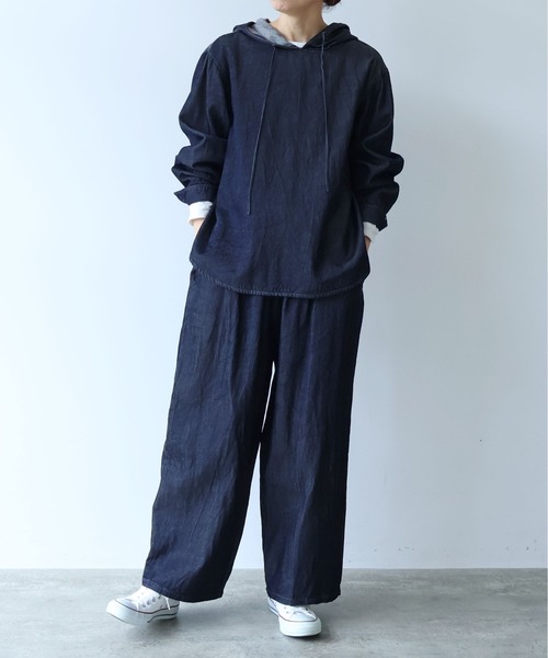 yuni(ユニ )の「R/C soft denim hoody(パーカー・レディース・ネイビー・FREE)」の3枚目の写真