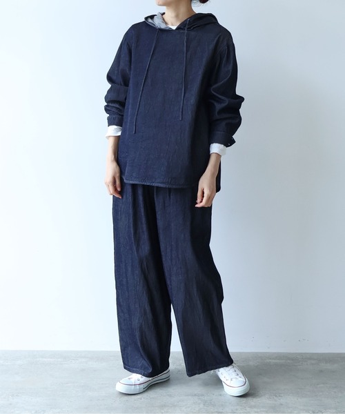 yuni(ユニ )の「R/C soft denim hoody(パーカー・レディース・ネイビー・FREE)」の5枚目の写真