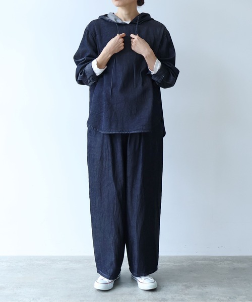 yuni(ユニ )の「R/C soft denim hoody(パーカー・レディース・ネイビー・FREE)」の4枚目の写真