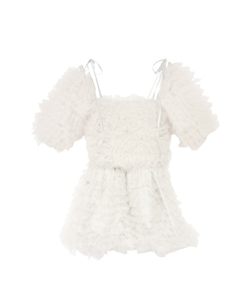 HONEY MI HONEY（ハニーミーハニー）の「tulle tiered two-way tunic（チュニック・レディース・ベビーピンク/オフホワイト/ミント・FREE）」の2枚目の写真