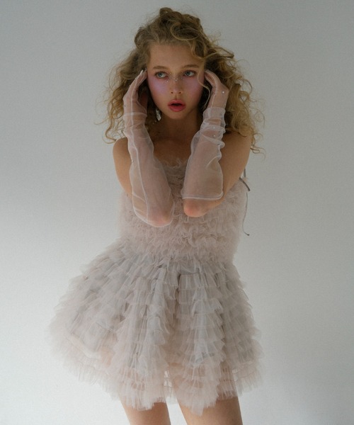 HONEY MI HONEY（ハニーミーハニー）の「tulle tiered two-way tunic（チュニック・レディース・ベビーピンク/オフホワイト/ミント・FREE）」の5枚目の写真