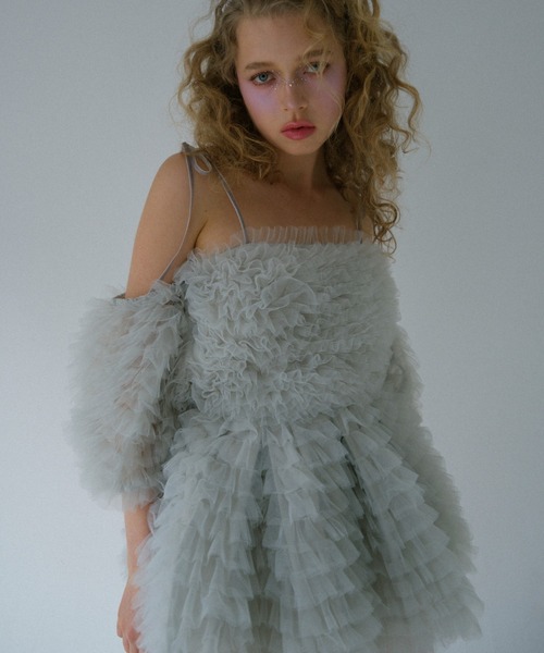 HONEY MI HONEY（ハニーミーハニー）の「tulle tiered two-way tunic（チュニック・レディース・ベビーピンク/オフホワイト/ミント・FREE）」の8枚目の写真