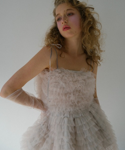 HONEY MI HONEY（ハニーミーハニー）の「tulle tiered two-way tunic（チュニック・レディース・ベビーピンク/オフホワイト/ミント・FREE）」の4枚目の写真