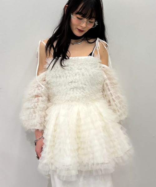 HONEY MI HONEY（ハニーミーハニー）の「tulle tiered two-way tunic（チュニック・レディース・ベビーピンク/オフホワイト/ミント・FREE）」の15枚目の写真