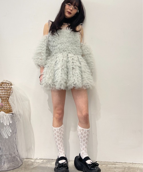 HONEY MI HONEY（ハニーミーハニー）の「tulle tiered two-way tunic（チュニック・レディース・ベビーピンク/オフホワイト/ミント・FREE）」の22枚目の写真