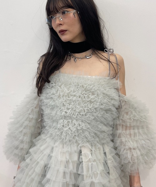 HONEY MI HONEY（ハニーミーハニー）の「tulle tiered two-way tunic（チュニック・レディース・ベビーピンク/オフホワイト/ミント・FREE）」の18枚目の写真