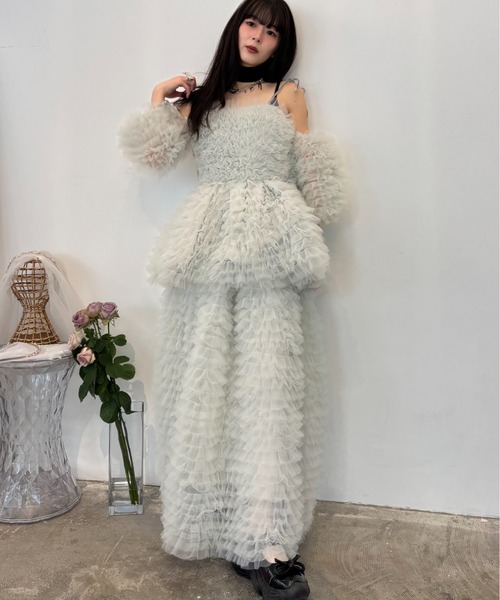 HONEY MI HONEY（ハニーミーハニー）の「tulle tiered two-way tunic（チュニック・レディース・ベビーピンク/オフホワイト/ミント・FREE）」の21枚目の写真
