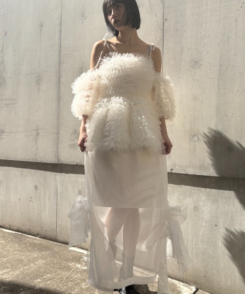 HONEY MI HONEY（ハニーミーハニー）の「tulle tiered two-way tunic（チュニック・レディース・ベビーピンク/オフホワイト/ミント・FREE）」の14枚目の写真