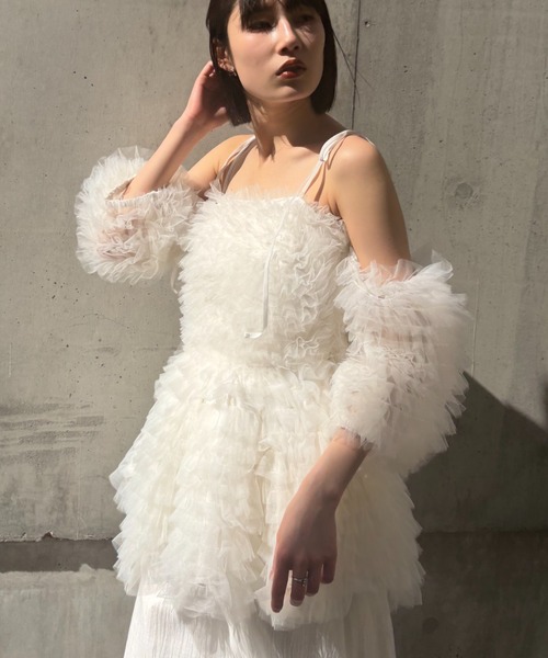 HONEY MI HONEY（ハニーミーハニー）の「tulle tiered two-way tunic（チュニック・レディース・ベビーピンク/オフホワイト/ミント・FREE）」の12枚目の写真