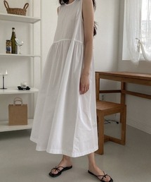 バックリボンノースリーブロングワンピース
