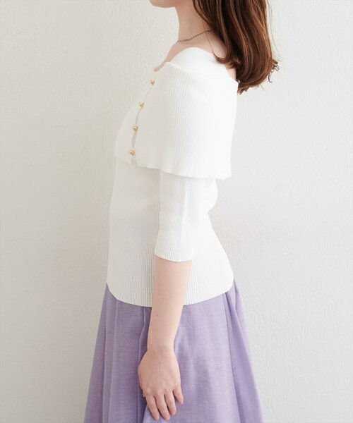 natural couture(ナチュラルクチュール)の「オフショルデザイン半袖ニット(ニット/セーター・レディース・イエロー/ピンク/オフホワイト/ブラック/サックスブルー・FREE)」の11枚目の写真