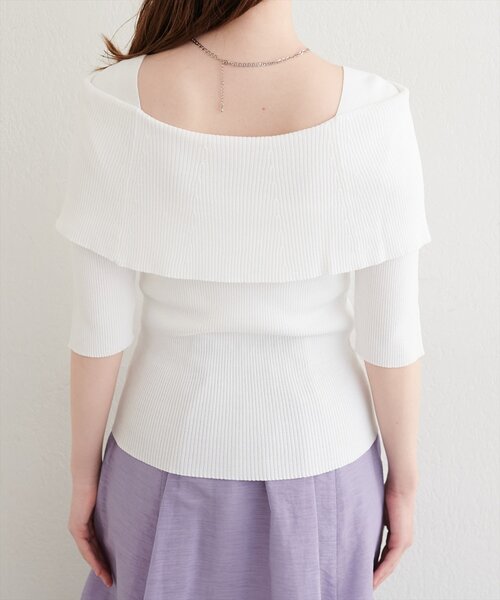 natural couture(ナチュラルクチュール)の「オフショルデザイン半袖ニット(ニット/セーター・レディース・イエロー/ピンク/オフホワイト/ブラック/サックスブルー・FREE)」の12枚目の写真