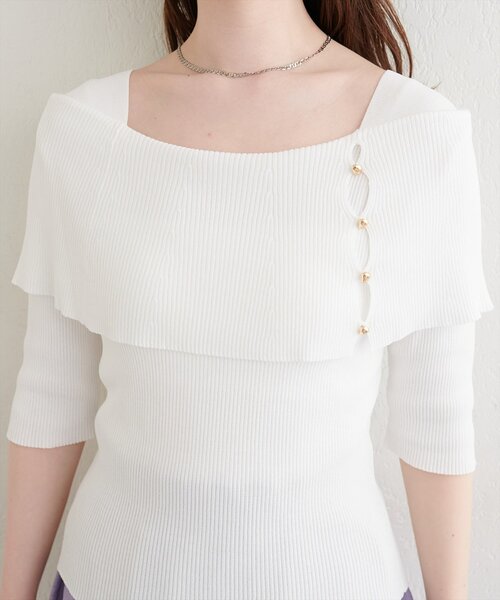 natural couture(ナチュラルクチュール)の「オフショルデザイン半袖ニット(ニット/セーター・レディース・イエロー/ピンク/オフホワイト/ブラック/サックスブルー・FREE)」の13枚目の写真