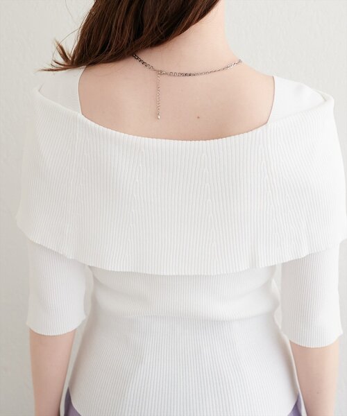 natural couture(ナチュラルクチュール)の「オフショルデザイン半袖ニット(ニット/セーター・レディース・イエロー/ピンク/オフホワイト/ブラック/サックスブルー・FREE)」の14枚目の写真