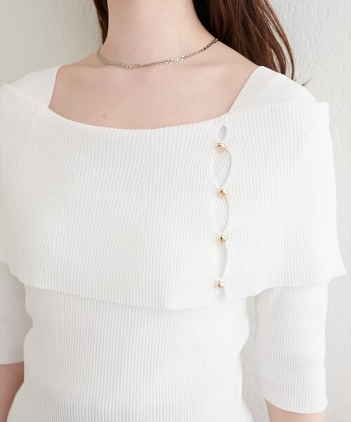 natural couture(ナチュラルクチュール)の「オフショルデザイン半袖ニット(ニット/セーター・レディース・イエロー/ピンク/オフホワイト/ブラック/サックスブルー・FREE)」の15枚目の写真