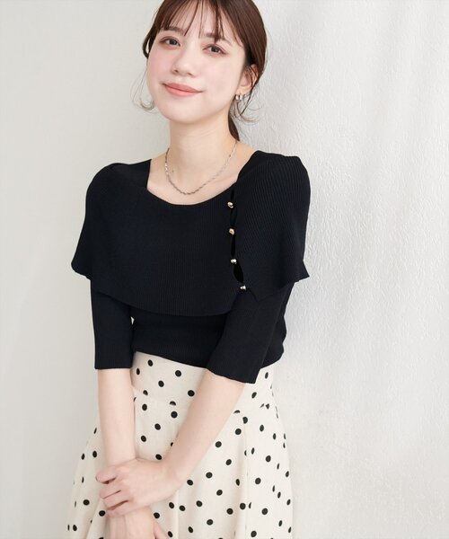 natural couture(ナチュラルクチュール)の「オフショルデザイン半袖ニット(ニット/セーター・レディース・イエロー/ピンク/オフホワイト/ブラック/サックスブルー・FREE)」の20枚目の写真