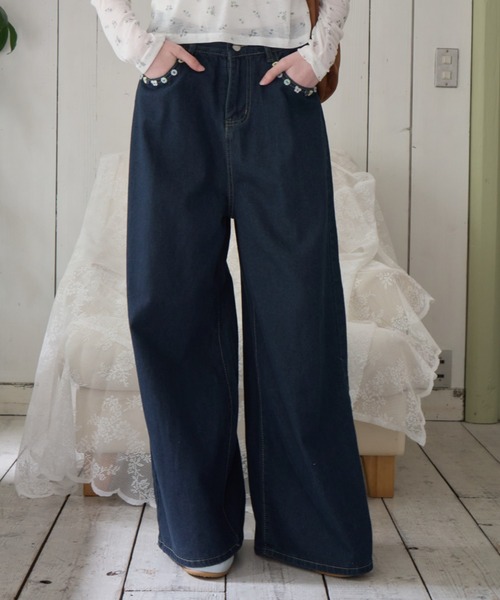 Birthday room(バースデイルーム)の「アソートボタンワイドデニム/Assorted Button Wide Denim(デニムパンツ・レディース・ブルー・FREE)」の15枚目の写真