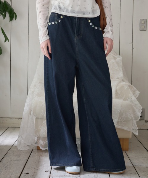 Birthday room(バースデイルーム)の「アソートボタンワイドデニム/Assorted Button Wide Denim(デニムパンツ・レディース・ブルー・FREE)」の16枚目の写真