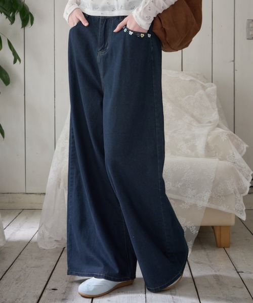 Birthday room(バースデイルーム)の「アソートボタンワイドデニム/Assorted Button Wide Denim(デニムパンツ・レディース・ブルー・FREE)」の17枚目の写真