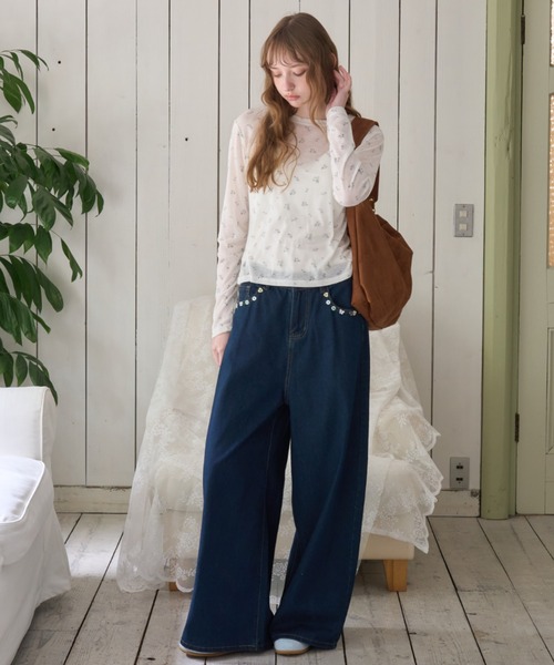 Birthday room(バースデイルーム)の「アソートボタンワイドデニム/Assorted Button Wide Denim(デニムパンツ・レディース・ブルー・FREE)」の5枚目の写真