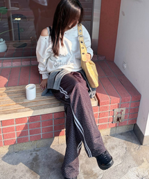 STAR PATTERN LAYERED BANDING TRACK PANTS_BLACK