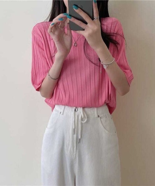 Aelina(エリナ)の「ニットトップス(ニット/セーター・レディース・ホワイト/ブラック/ベージュ/パープル/ピンク/ブルー/イエロー/オレンジ・FREE)」の10枚目の写真