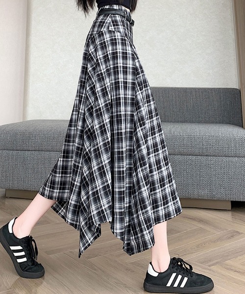 2ly2(トゥーリートゥー)の「チェック柄イレヘムフレアスカート レディース ミモレ丈 ベルト付き(スカート・レディース・ブラウン/ブラック・FREE)」の11枚目の写真