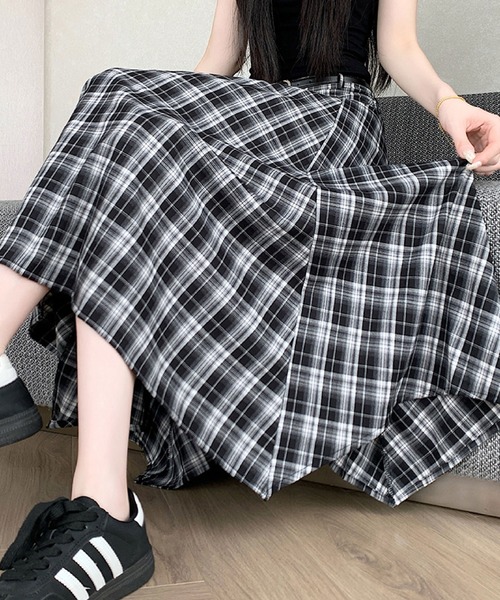 2ly2(トゥーリートゥー)の「チェック柄イレヘムフレアスカート レディース ミモレ丈 ベルト付き(スカート・レディース・ブラウン/ブラック・FREE)」の14枚目の写真