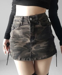 me+em select（ミームセレクト）の「【 ３size 】ヴィンテージカモフラレースアップデニムミニスカパン ／  vintage camouflage lace up denim mini skirt pants（スカート）」