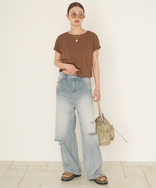 BAYFLOW（ベイフロー）の「マルチファンクション半袖Tシャツ[汗ジミ防止/UV防止/接触冷感/抗ピリング/遮熱/抗菌防臭/イージーケア]（Tシャツ/カットソー・レディース・ブラウン/ピンク/チャコール/オフホワイト・MEDIUM/SMALL）」の18枚目の写真