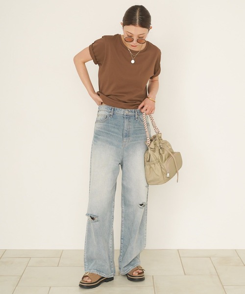BAYFLOW（ベイフロー）の「マルチファンクション半袖Tシャツ[汗ジミ防止/UV防止/接触冷感/抗ピリング/遮熱/抗菌防臭/イージーケア]（Tシャツ/カットソー・レディース・ブラウン/ピンク/チャコール/オフホワイト・MEDIUM/SMALL）」の19枚目の写真