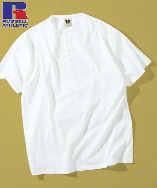 Russell Athletic(ラッセルアスレティック)の「限定展開 RUSSELL ATHLETIC×FREAK'S STORE ラッセル アスレチック 別注 プレミアム ヘンリーネック カットソー 半袖 シルケット(Tシャツ/カットソー・メンズ・ホワイト/サックスブルー/ブラック/ネイビー・LARGE/MEDIUM/SMALL)」の7枚目の写真