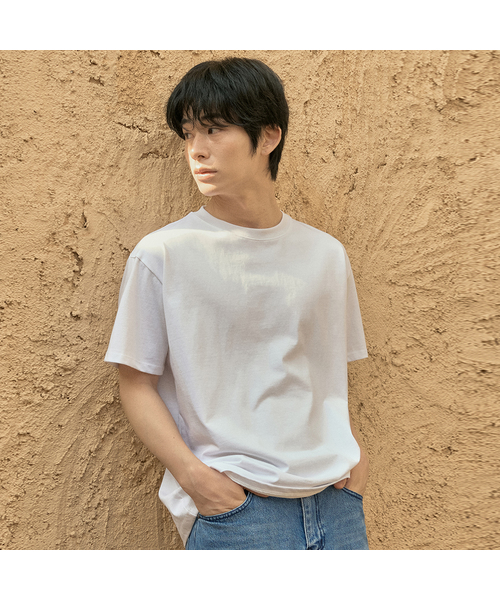 WEDNESDAY OASIS（ウェンズデーオアシス）の「[Atelier Standard] ハーフラウンドTシャツ_5COLOR(WB6TP43)（Tシャツ/カットソー・メンズ・ブルー/ブラック/チャコール/アイボリー/ライトグレー・MEDIUM/LARGE/X-LARGE）」の2枚目の写真