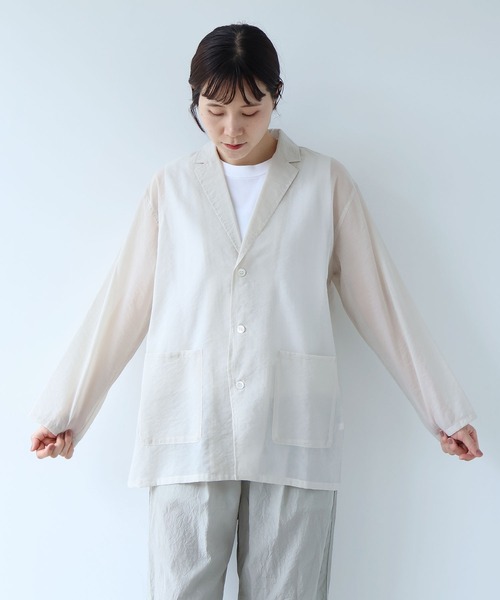 yuni(ユニ )の「△Cotton Nylon sheer shirt jacket(テーラードジャケット・レディース・ブラック/ベージュ・FREE)」の9枚目の写真