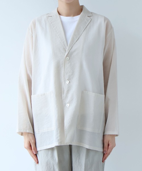 yuni(ユニ )の「△Cotton Nylon sheer shirt jacket(テーラードジャケット・レディース・ブラック/ベージュ・FREE)」の6枚目の写真