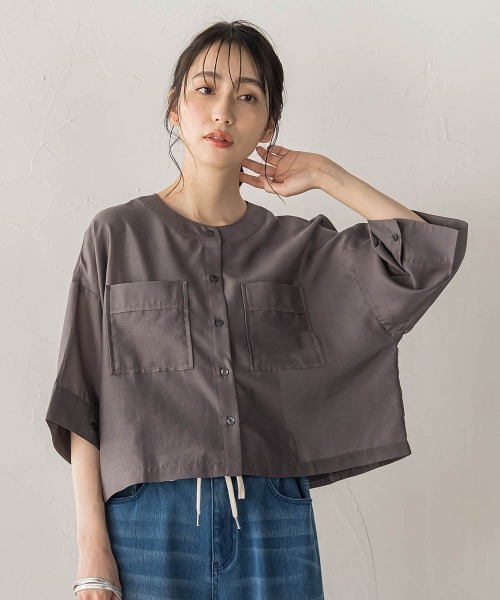 Droite lautreamont(ドロワットロートレアモン)の「【WEB限定】シアーサテンバンドカラーブラウス(シャツ/ブラウス・レディース・オフホワイト/ブルー/チャコールグレー・M)」の13枚目の写真