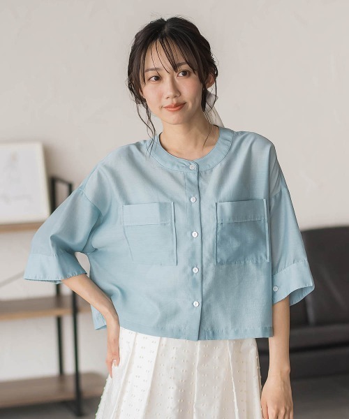 Droite lautreamont(ドロワットロートレアモン)の「【WEB限定】シアーサテンバンドカラーブラウス(シャツ/ブラウス・レディース・オフホワイト/ブルー/チャコールグレー・M)」の22枚目の写真