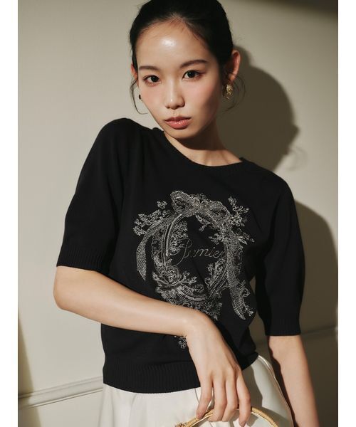 SNIDEL(スナイデル)の「エンブロイダリーニットプルオーバー(ニット/セーター・レディース・ホワイト/ネイビー/グリーン・F)」の1枚目の写真