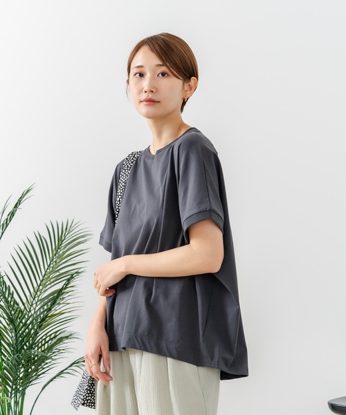 fort point(フォーポイント)の「【C-FORTPOINT/フォートポイント】【涼しさと美シルエットを叶える 接触冷感機能付き】ドルマンスリーブ5分袖Tシャツ ひんやり涼しい 体型カバー 華奢見え ゆったり(Tシャツ/カットソー・レディース・ブラック/ブルー/オフホワイト/チャコールグレー/イエロー・FREE)」の10枚目の写真